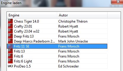 Ladedialog für Schachengines