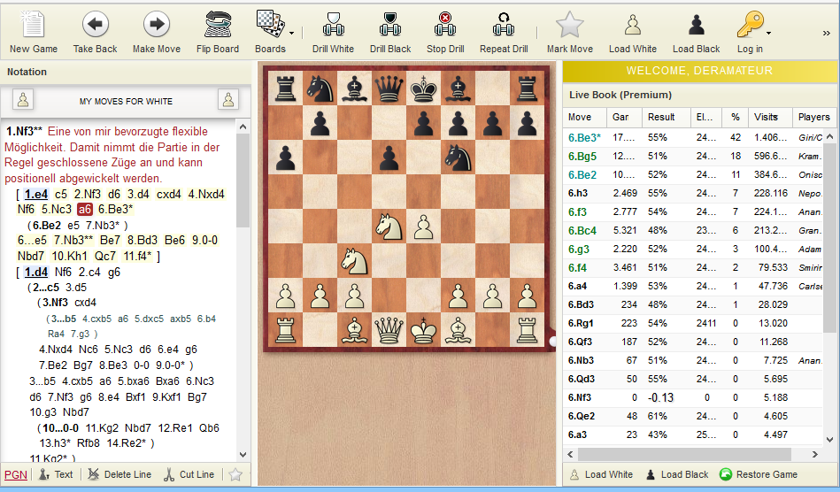 Chess Repertoire Manager - A game from PGN file on built-in PGN viewer/ editor