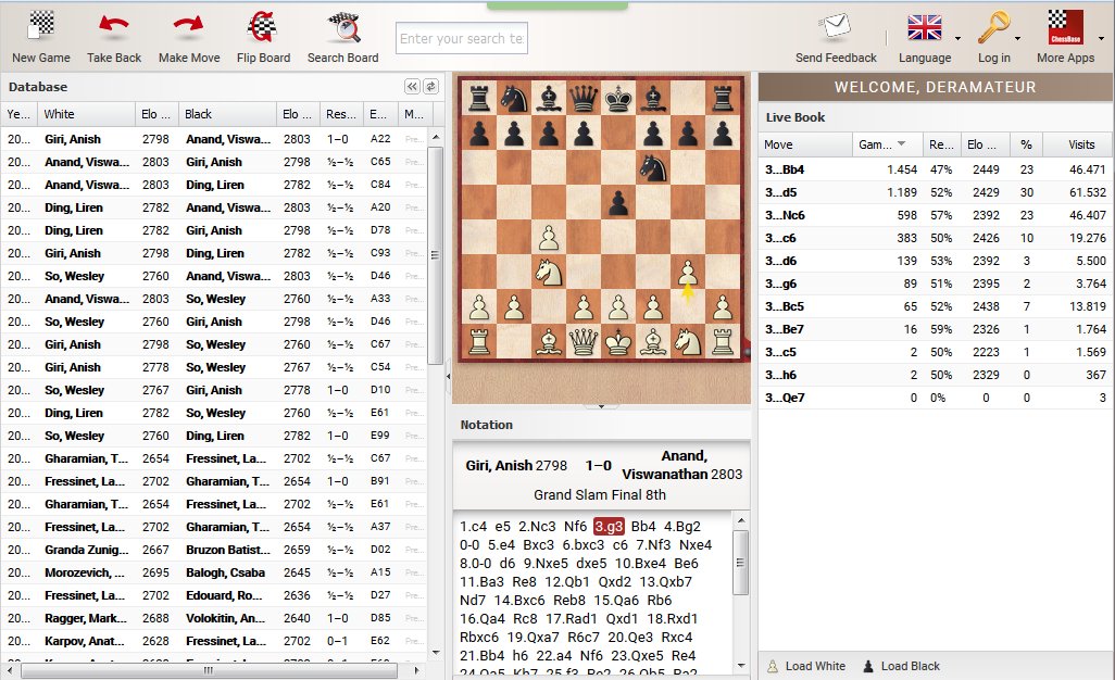 chessbase reader accessing live chessbase database