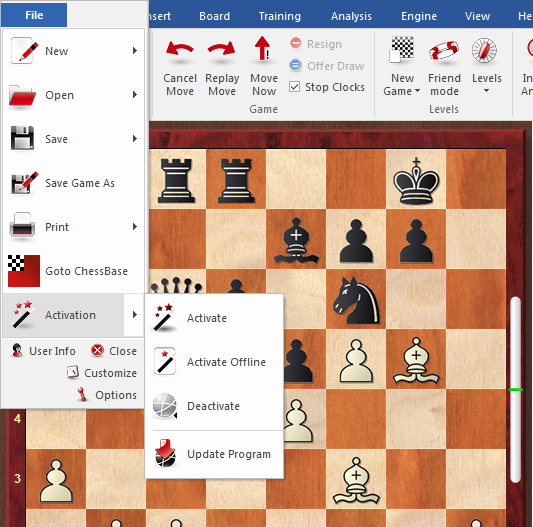 How to activate ChessBase-produced chessplaying programs 