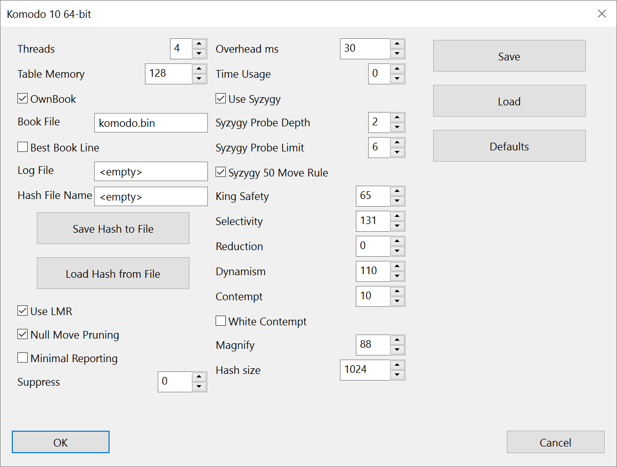 UCI Chess Engine Configuration Parameters