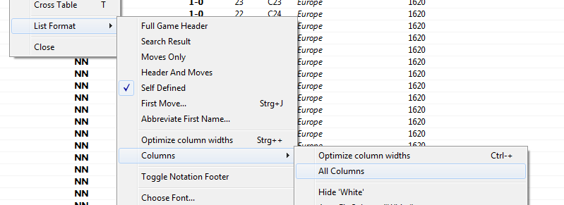 Context menu Context menu