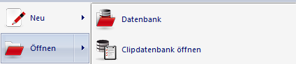 Datenbank vom Anwendungsmenü öffnen