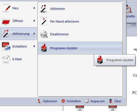 Anwendungsmenü - Programm Update