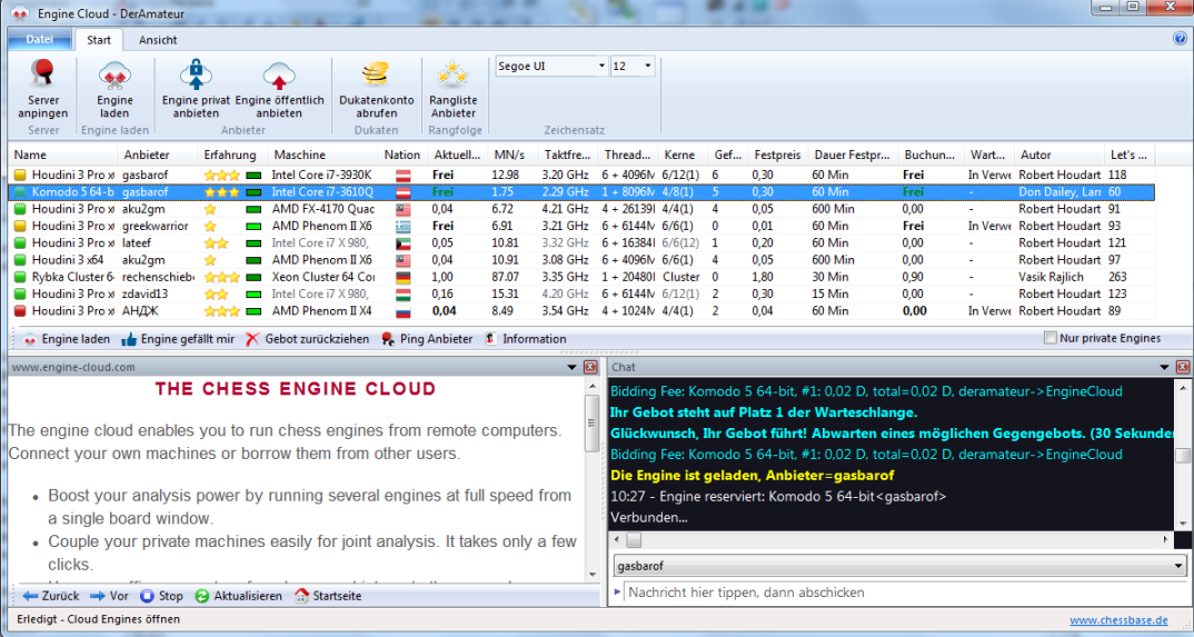 Hauptfenster von Engine Cloud