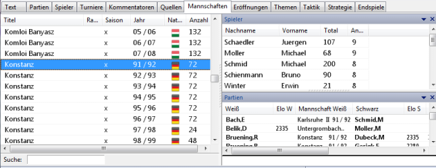 Index mit Mannschaften