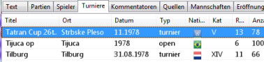 Listenansicht Turniere
