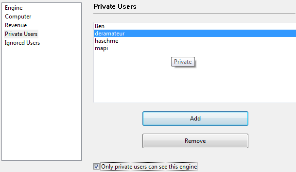 Settings for private Users