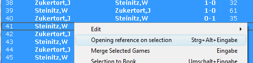 Opening reference for selected Games