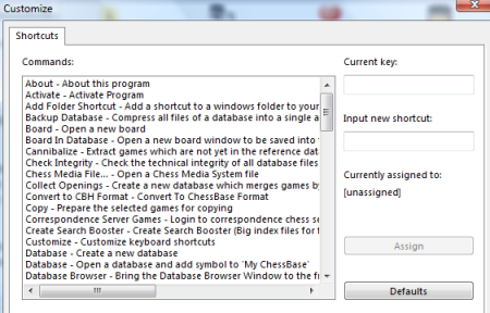 Hotkeys in ChessBase