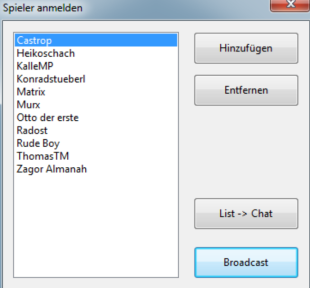 Spieler anmelden