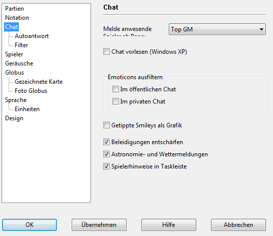 Optionen für den Chat