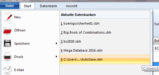 Letzte geöffnete Datenbanken