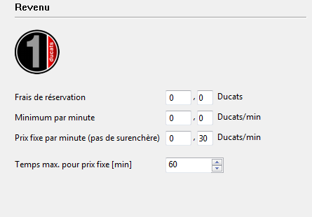 Einstelldialog Einnahmen