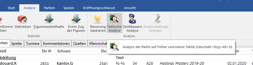 Analysefunktionen Partienliste